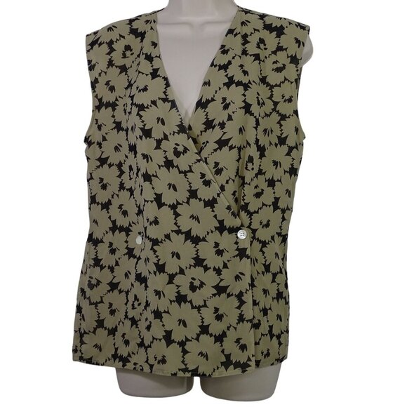 Vintage Panache Floral Black Tan Silk Wrap Top and Pocket Square Women Size 8 - Picture 2 of 13